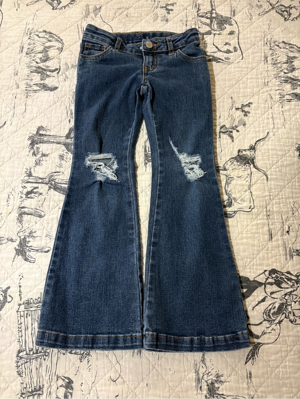Girls Dark Blue Distressed Flare Jeans